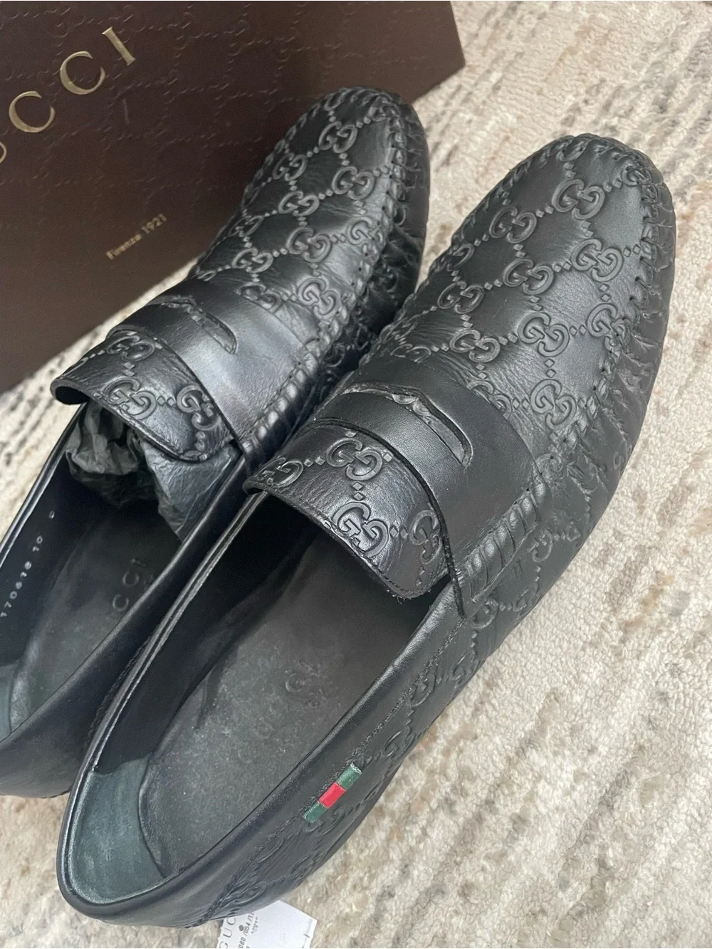 SALE❤️ GUCCI Black Leather Guccissima GG Men's Loafers Made in Italy size 10 B